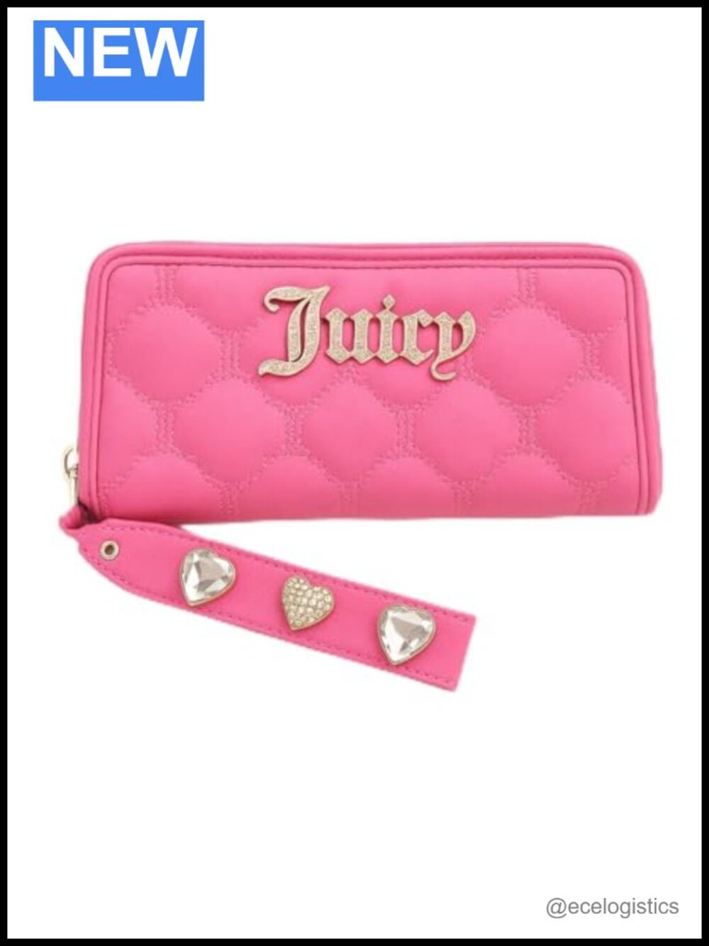 Quilted Polyester Zip Around Wristlet Wallet with Charm